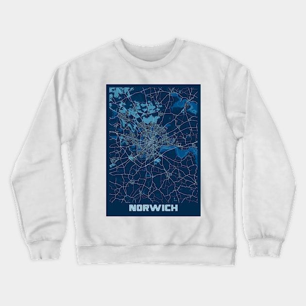 Norwich - United Kingdom Peace City Map Crewneck Sweatshirt by tienstencil